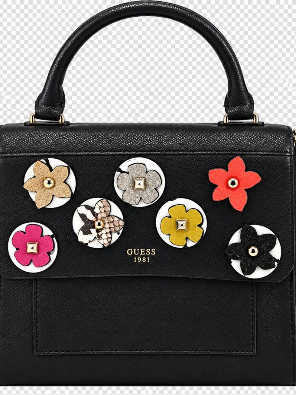 GUESS 1981 Black Floral Appliqué Satchel Crossbody Bag